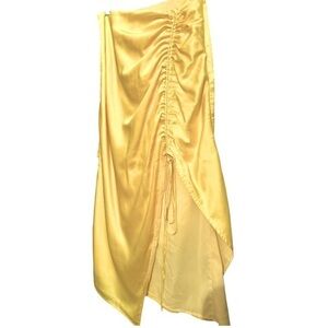 REVOLVE X superdown Kristie Ruched Midi Skirt Yellow Satin (Sample) size medium